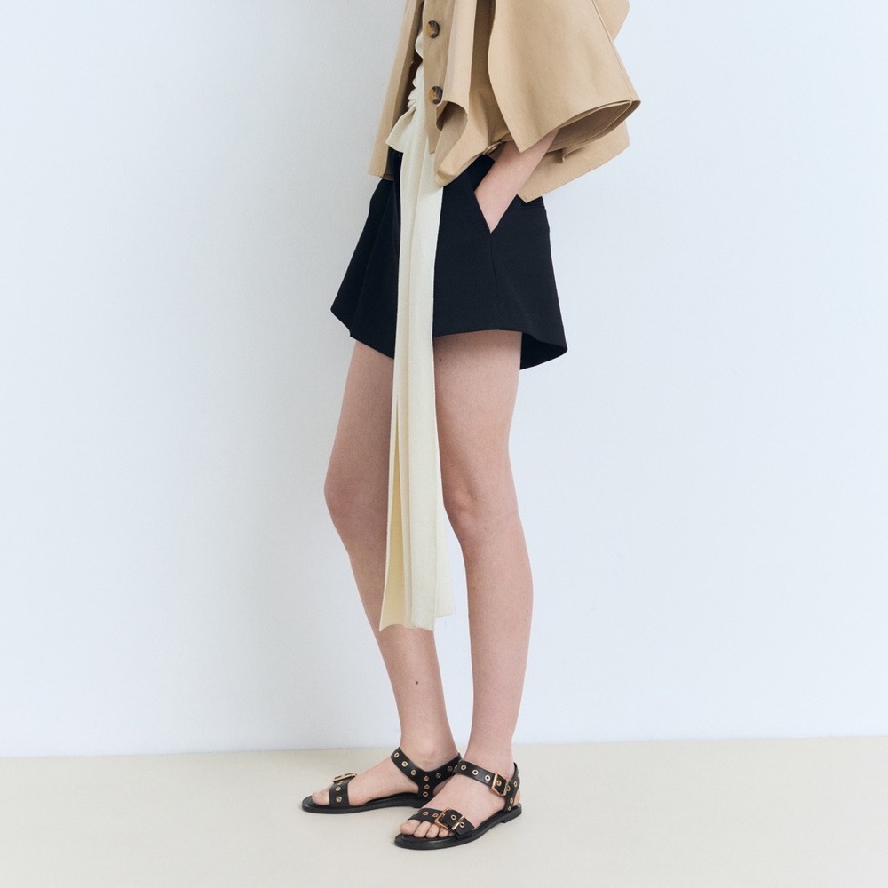 Mango Strap Black Sandals with Gold Buckles and eyelet details